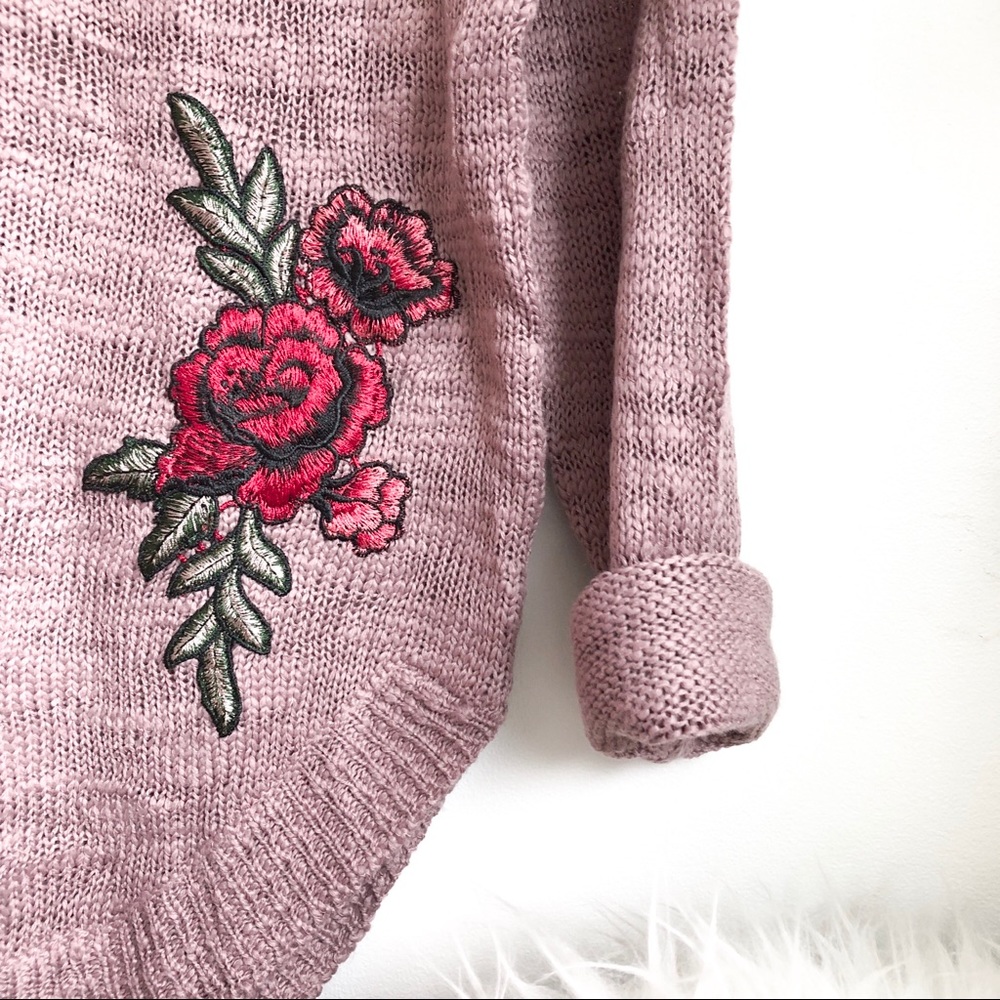 ☀️ ANOTHER STORY Rose Embroidered Cut Out  Raglan cut Sweater